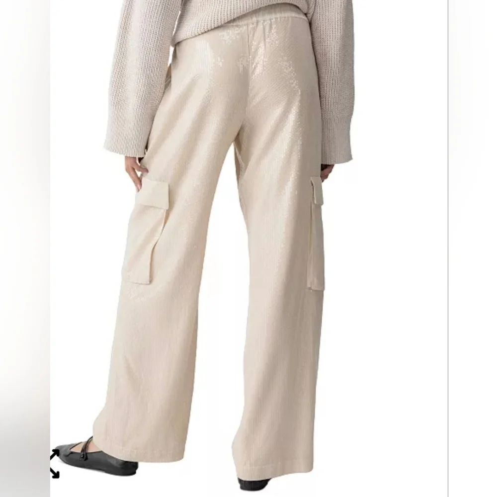 Sanctuary Cream Wide Leg Sequence Cargo Pants Size: XL - Picture 3 of 9